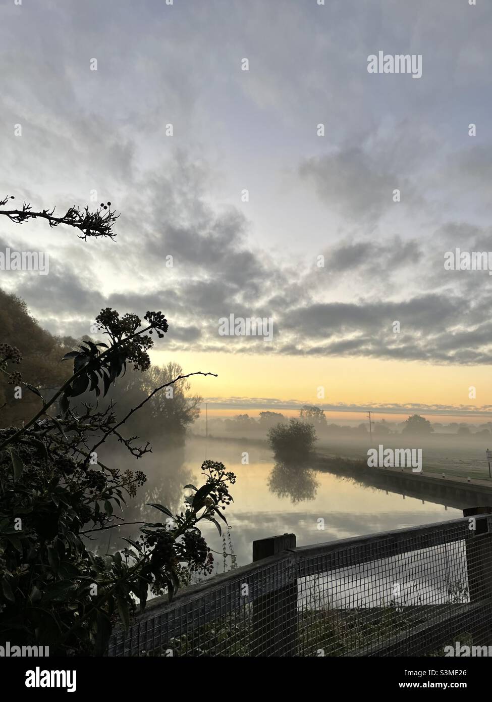 Frosty Winter Morning River Ouse Cambridgeshire - Smartphone Captured Stock Image