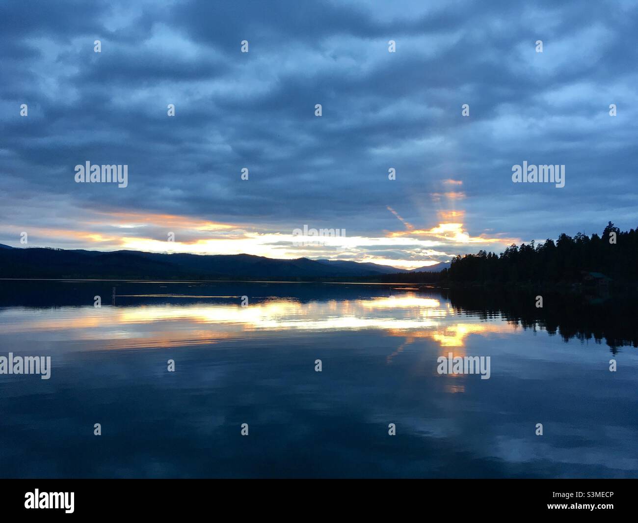 Placid Lake at Sunset. Montana Stock Photo Alamy