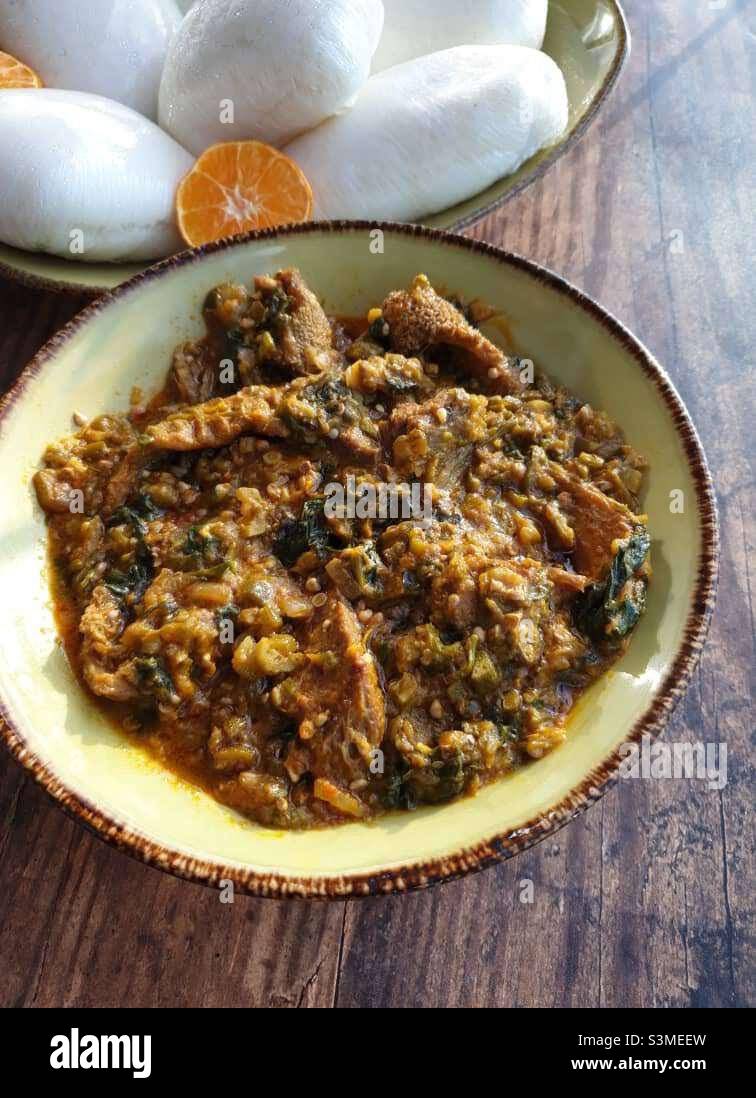 Assorted meat okra and spinach stew, okro stew, okra stew Stock Photo Alamy