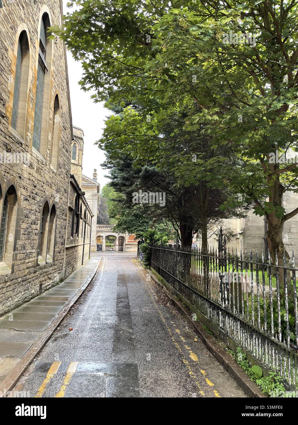 Cambridge University City Rain Street View - Smartphone Captured Stock Image