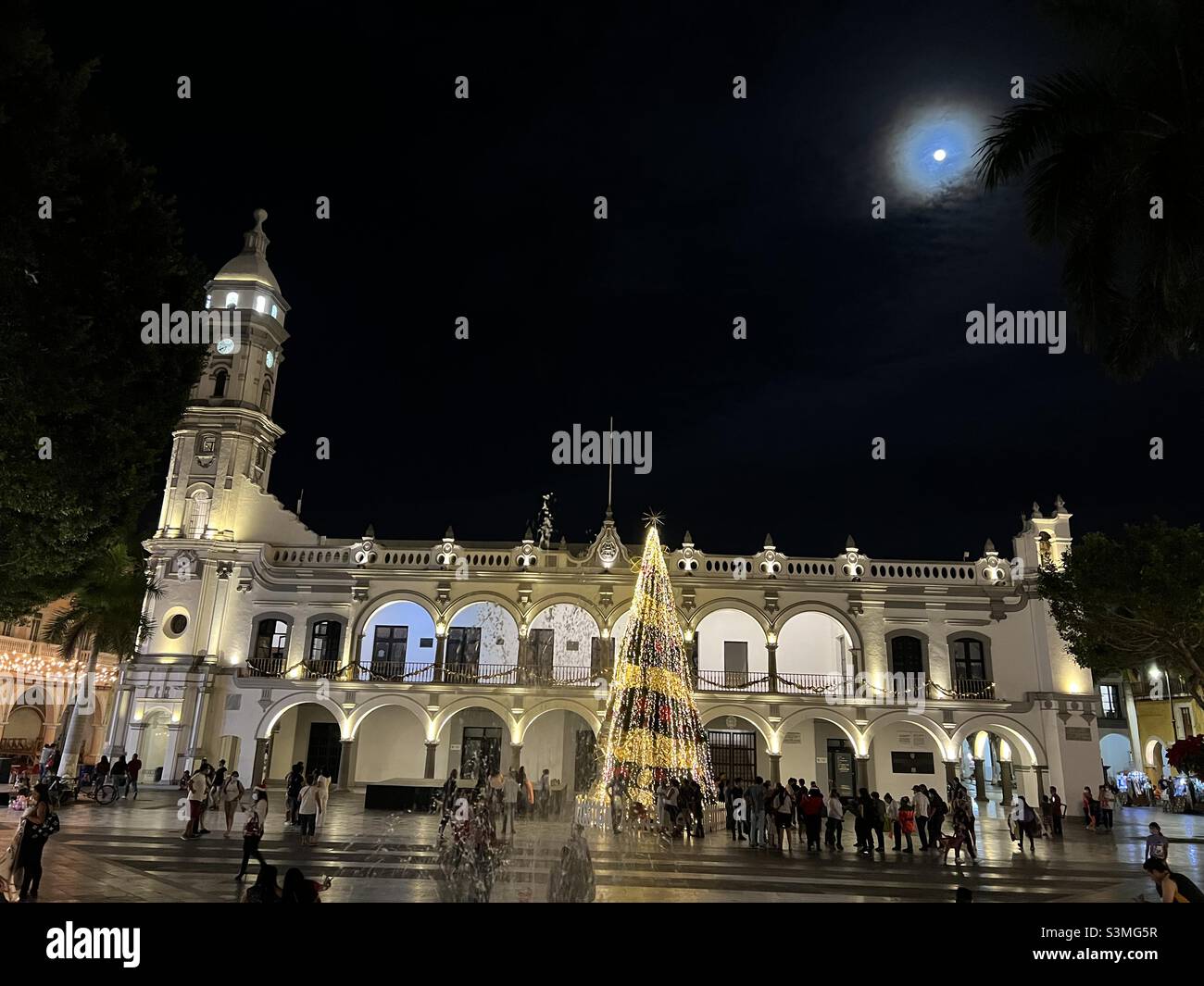 Veracruz Zocalo by night before Christmas Stock Photo