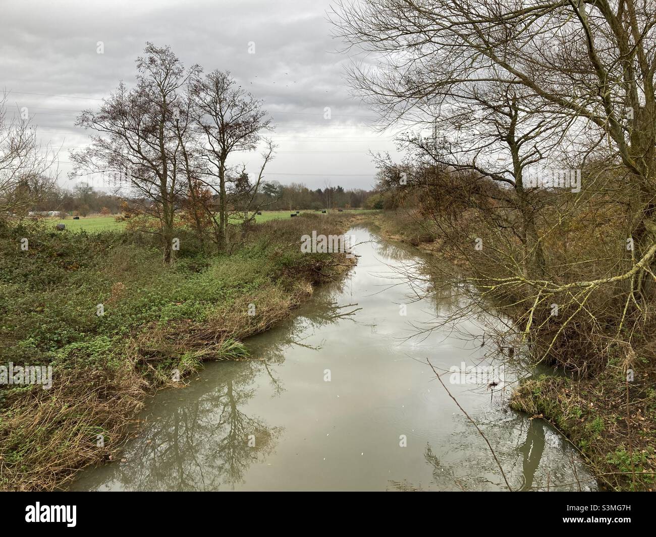 River Wey in Surrey in winter - Smartphone Captured Stock Image