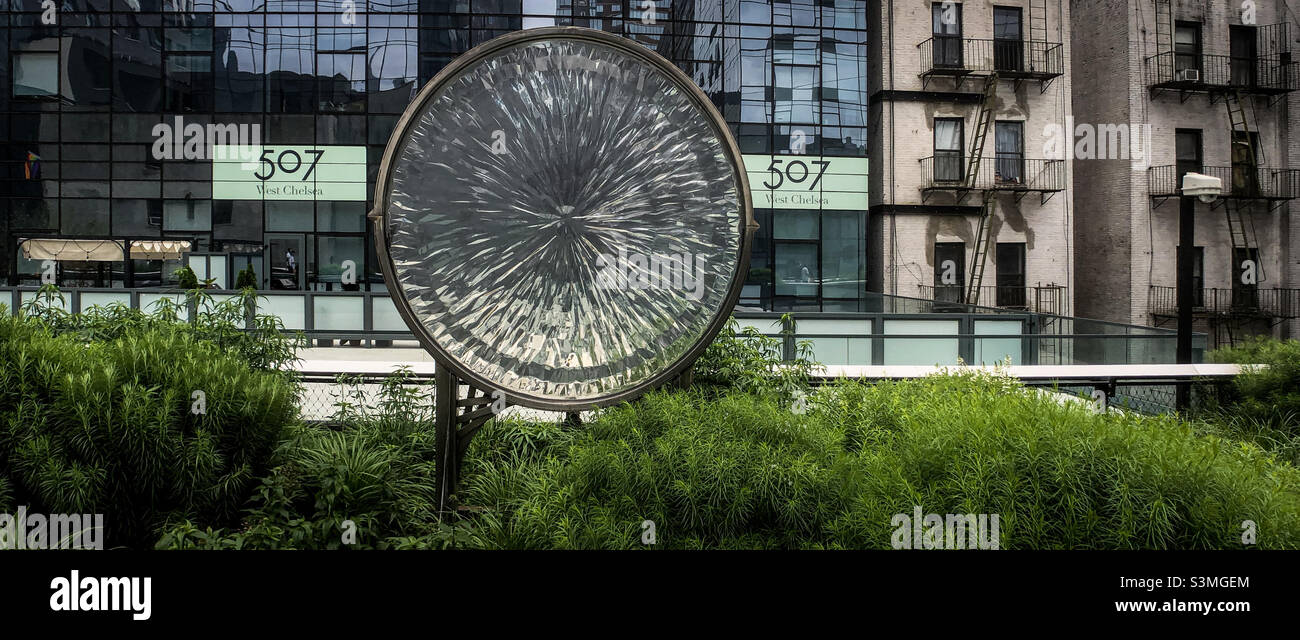 One Second, by Antonio Vega Macotela is a 2021 installation in the High Line Promenade in New York City. Stock Photo