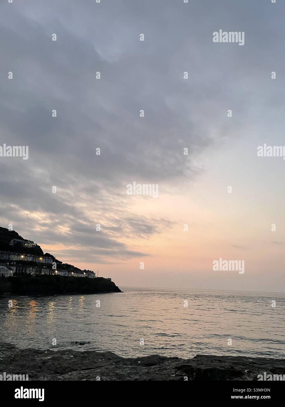 Sunset Wales New Quay Sea - Smartphone Captured Stock Image