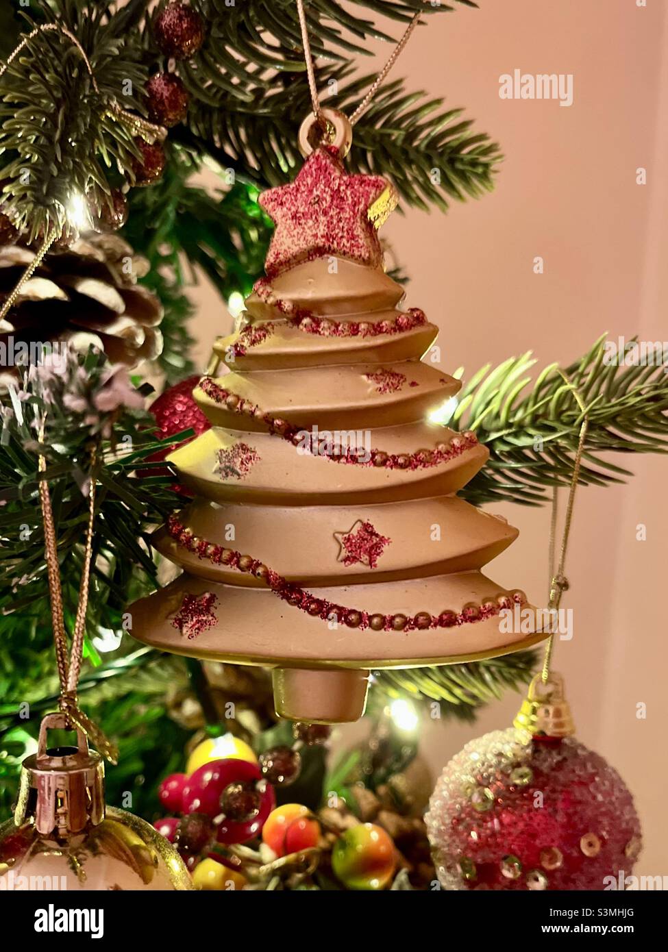 Close up of vintage Christmas tree decorations Stock Photo