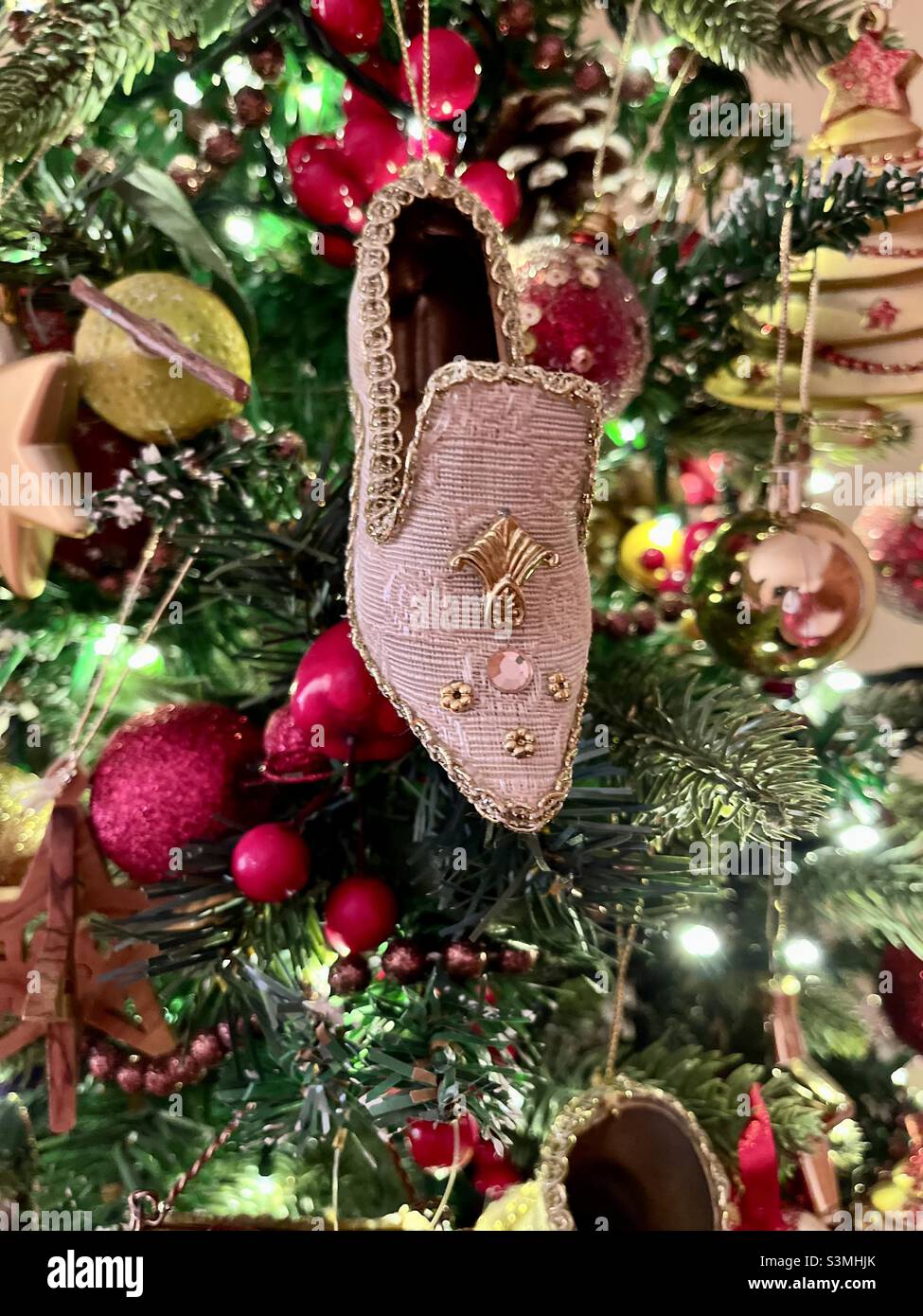 Vintage Victorian style Christmas tree decoration of a shoe Stock Photo