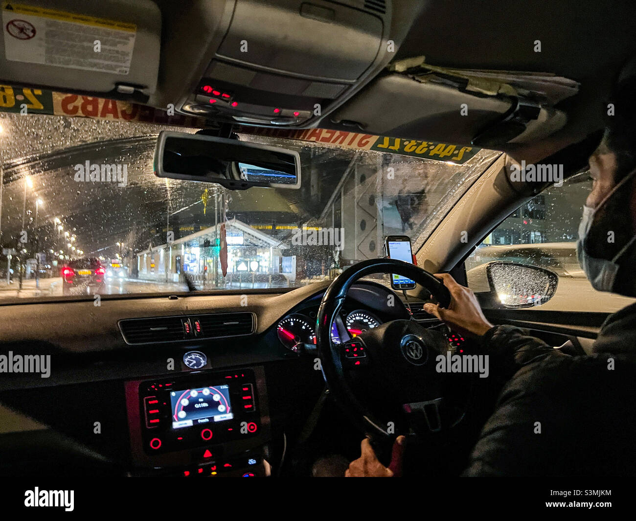 Inside an Uber taxi Stock Photo