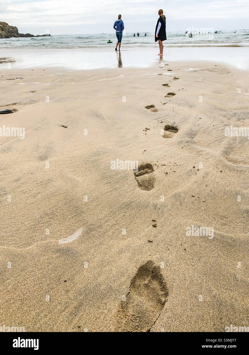 Foot prints on beach in Cornwall - Smartphone Captured Stock Image