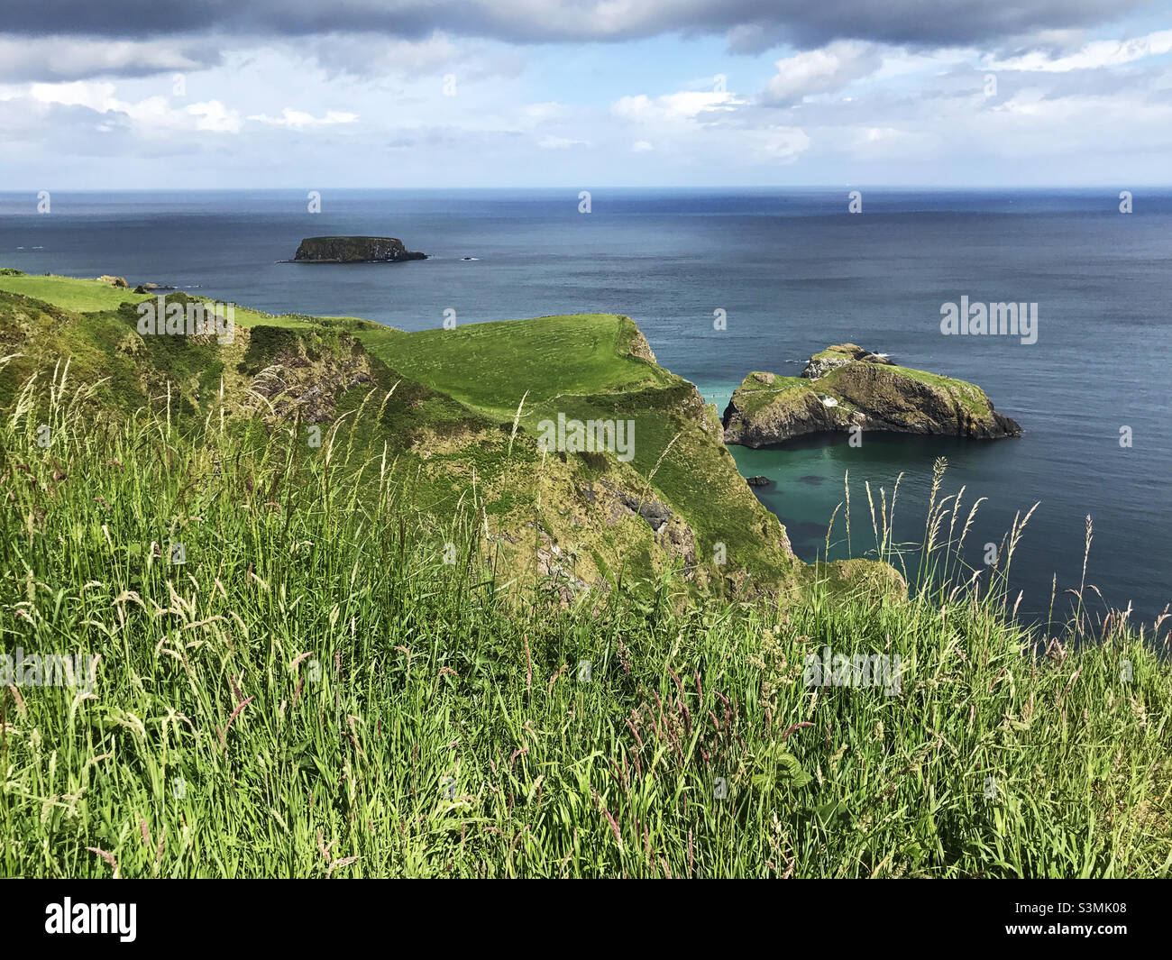 Ballycastle Ireland overlooking Rathlin Sound. Stock Photo