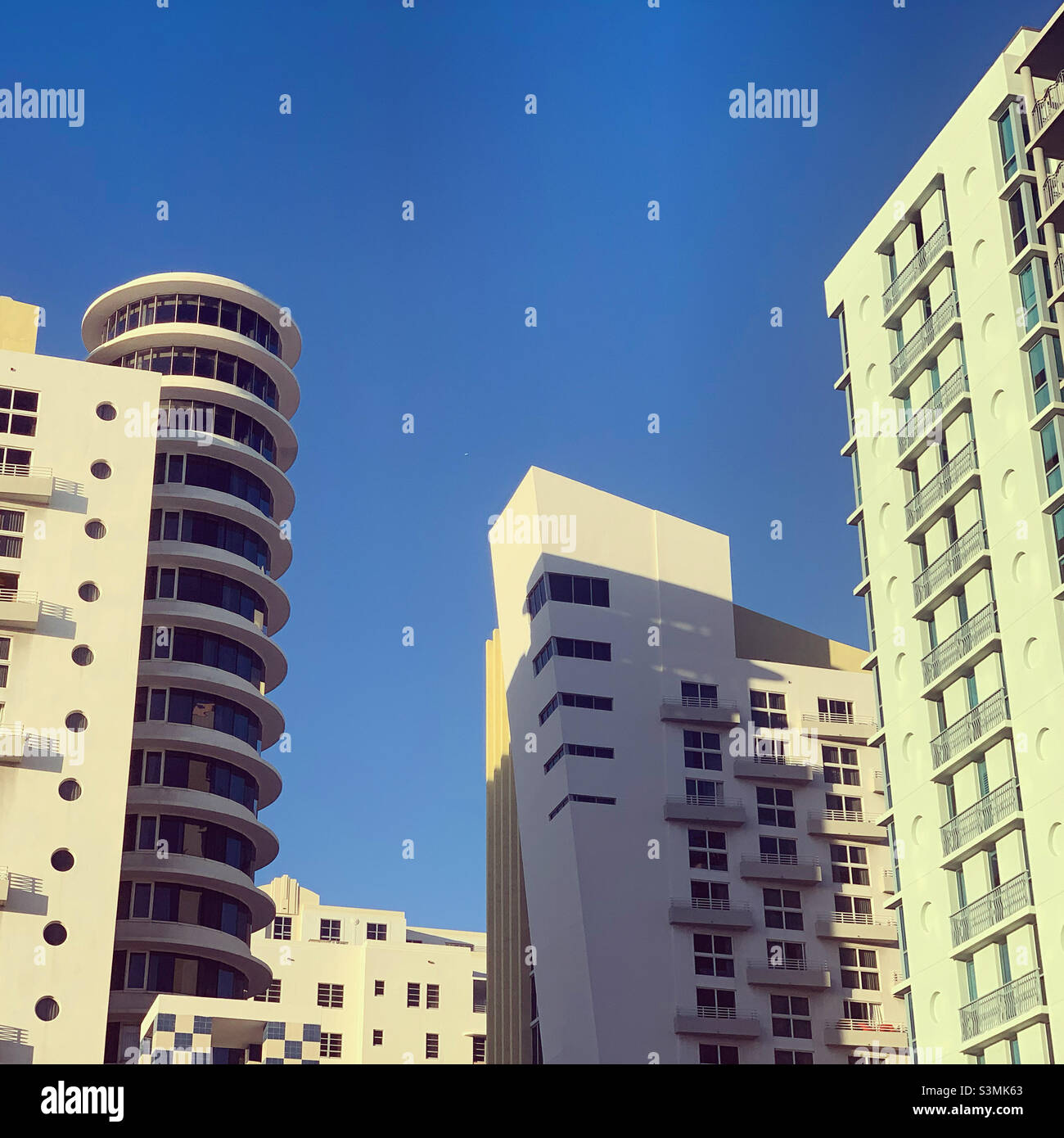 December, 2021, buildings photographed from Collins Avenue, South Beach, Miami Beach, Miami-Dade County, Florida, United States, North America - Smartphone Captured Stock Image