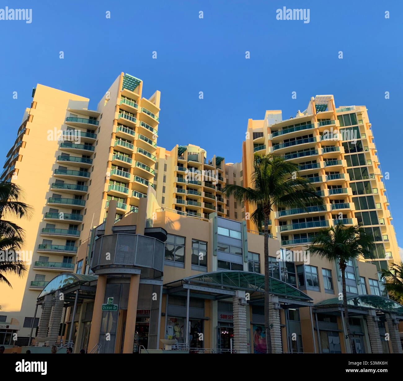 December, 2021, buildings seen from Collins Avenue, South Beach, Miami Beach, Florida, Miami-Dade County, Florida, United States, North America - Smartphone Captured Stock Image
