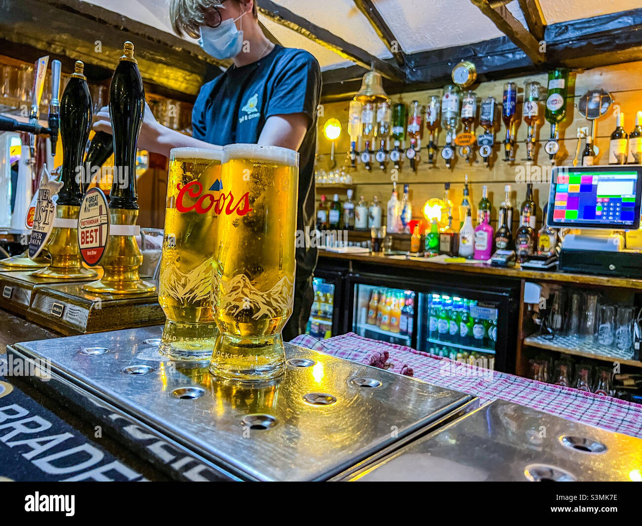 Pints of lager in village pub - Smartphone Captured Stock Image