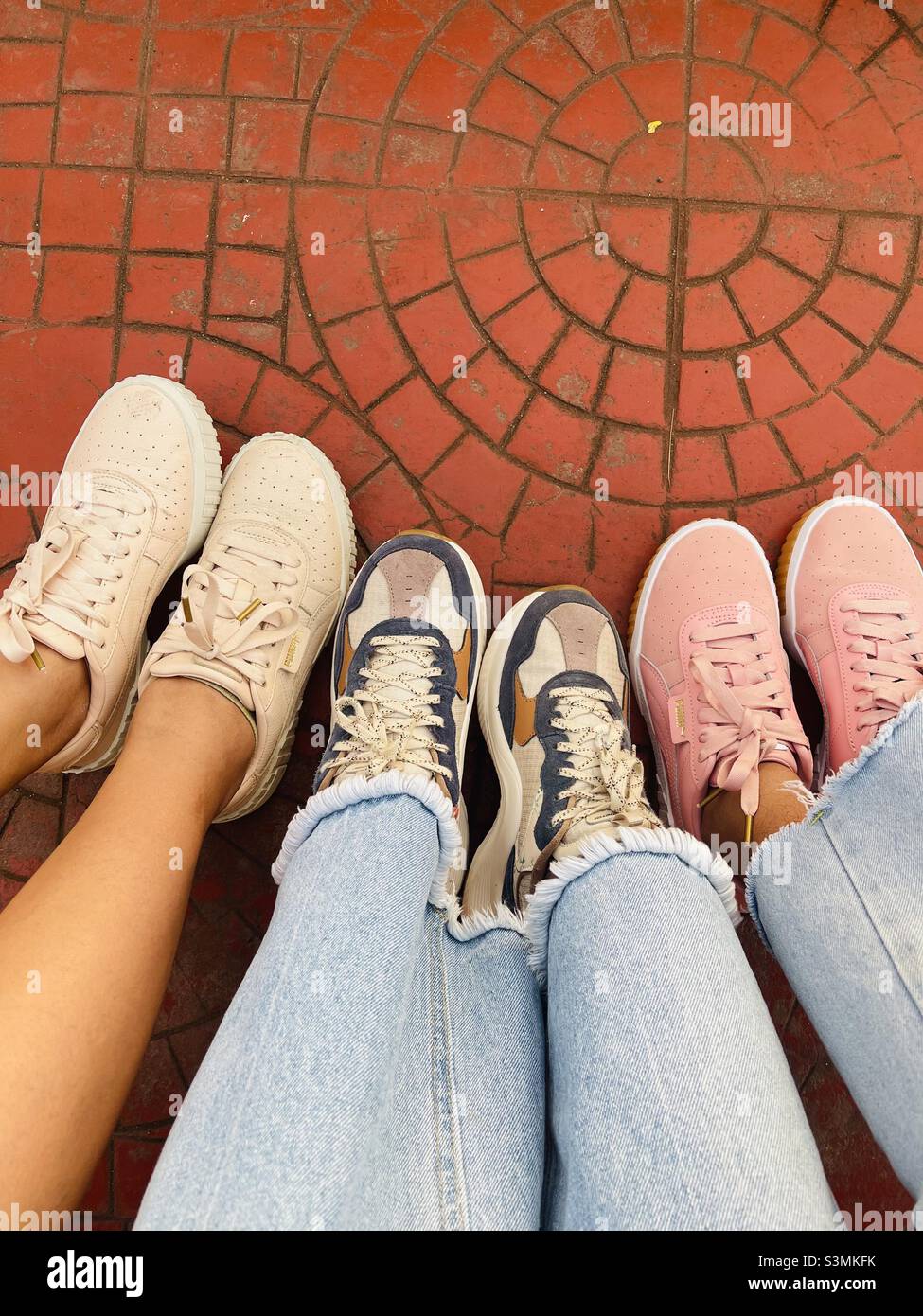 pairs of shoes in pastel colors Stock Photo