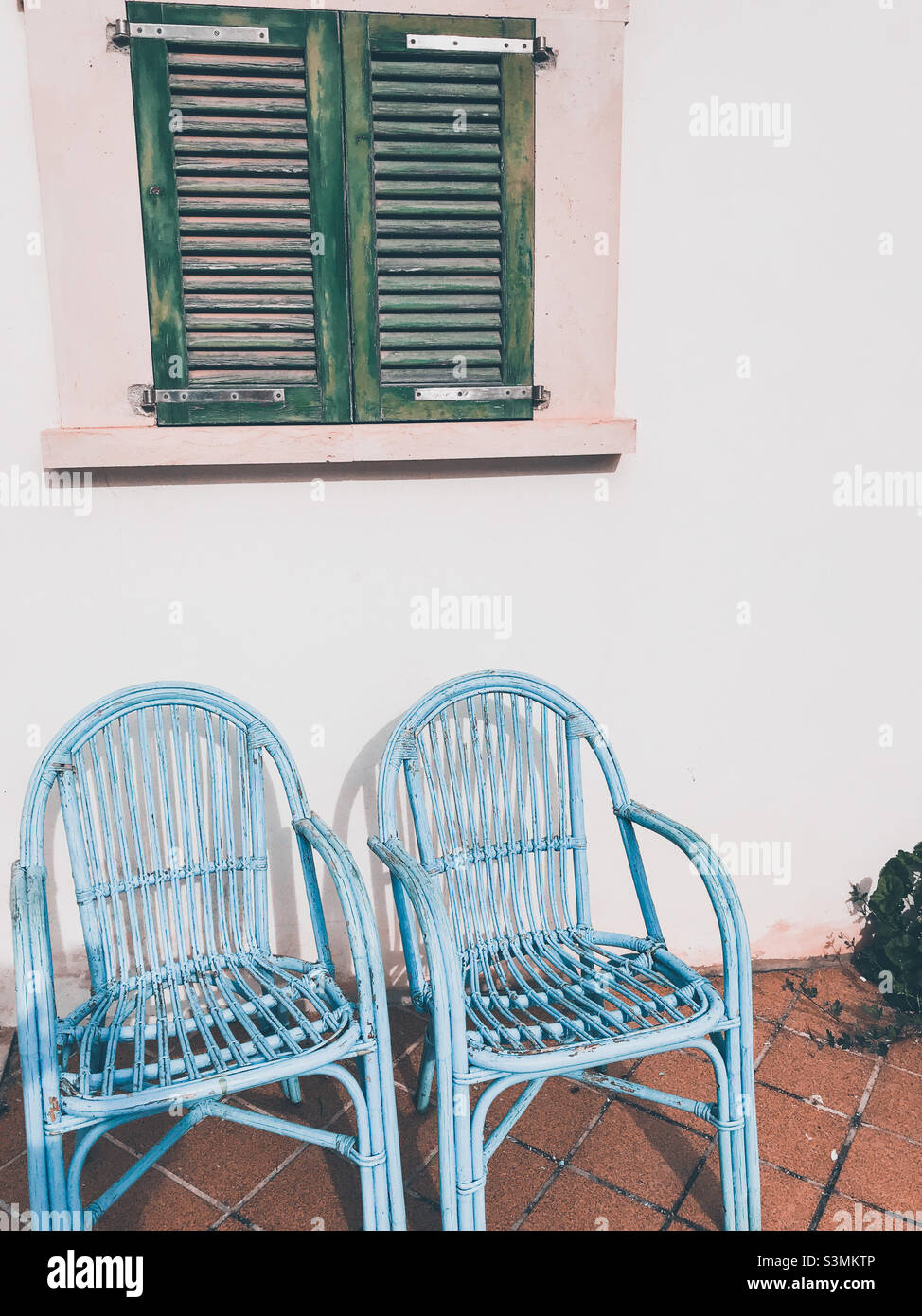 Blue Mediterranean chairs - Smartphone Captured Stock Image