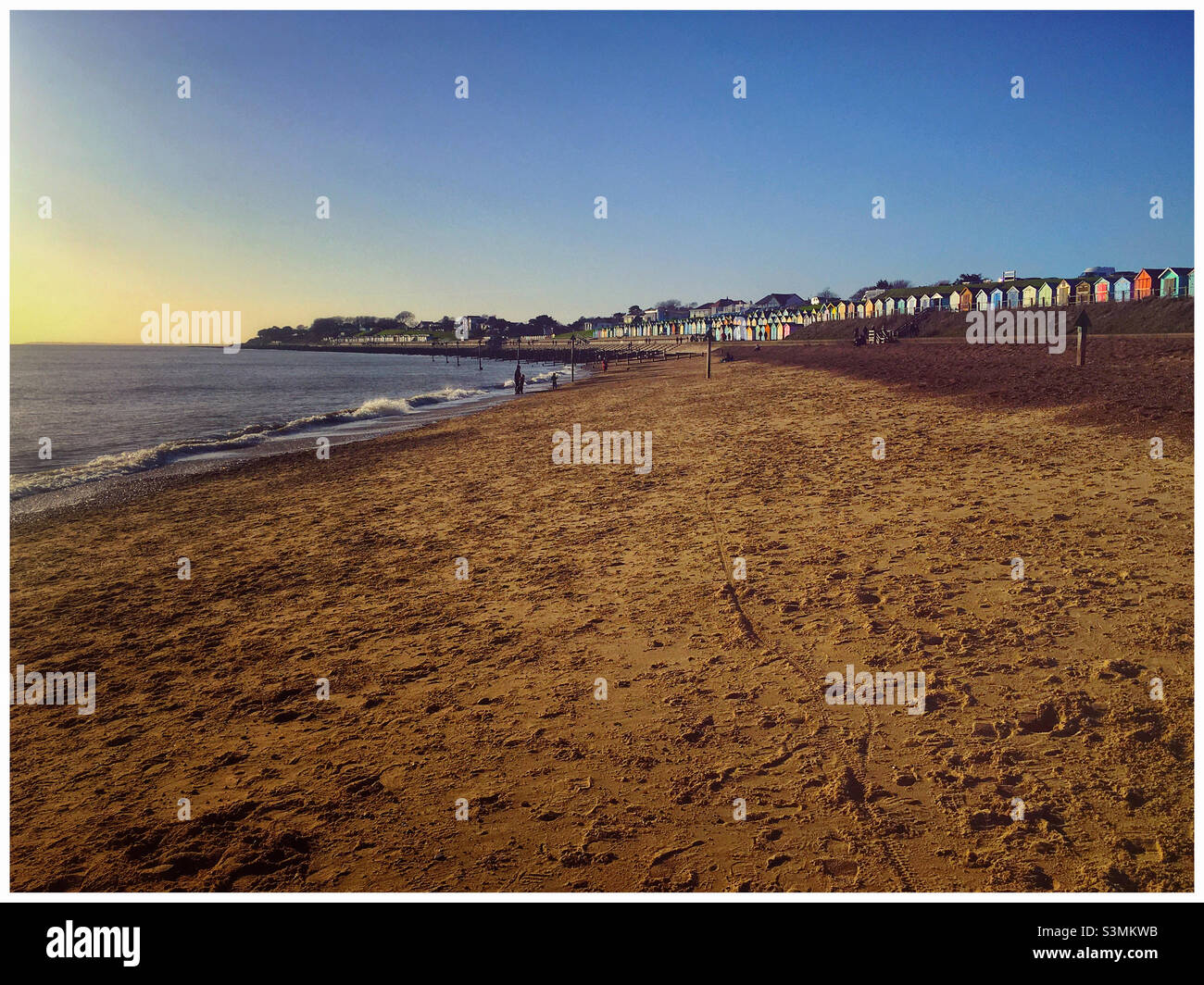Felixstowe seafront and a row of beach houses Stock Photo