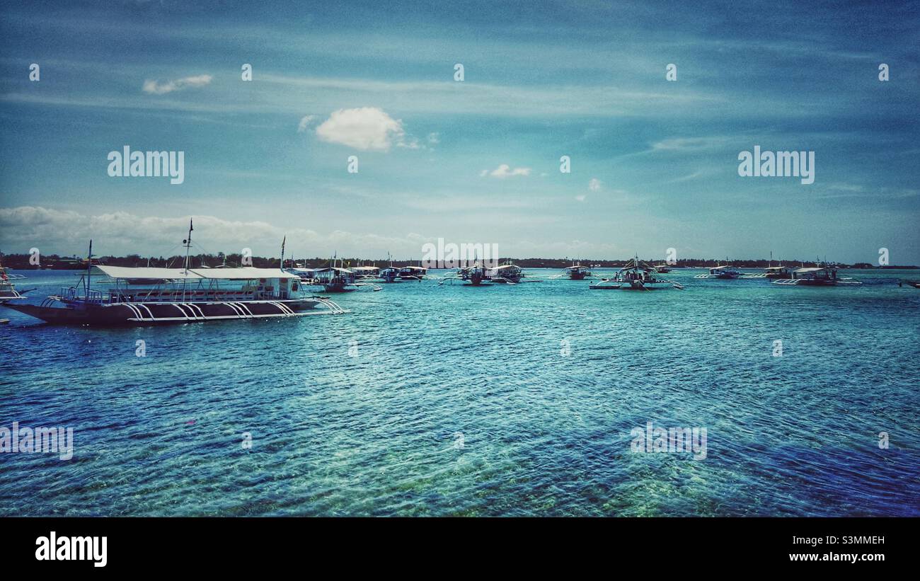 Boats in Philippine Olango Island. February 2020. - Smartphone Captured Stock Image