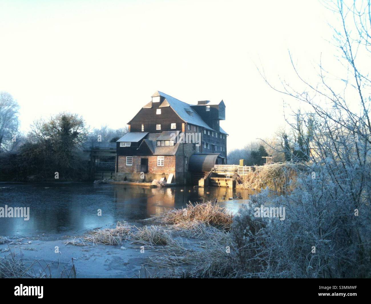 Frosty Houghton Mill Cambridgeshire UK Winter - Smartphone Captured Stock Image