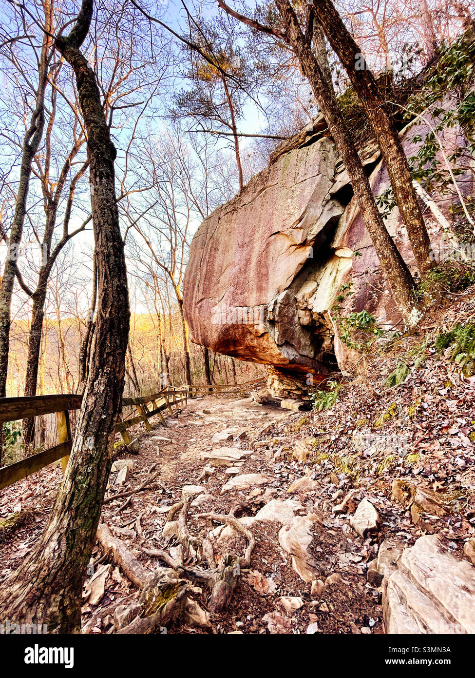 Massive sandstone rock which overhangs the hiking trail at Cloudland