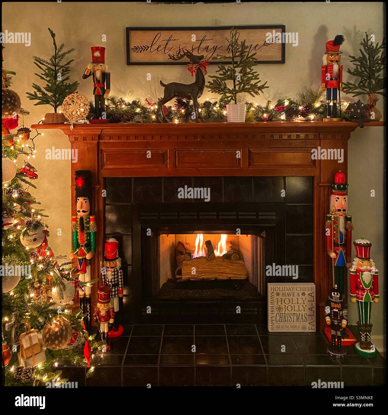 Family Christmas fireplace Stock Photo