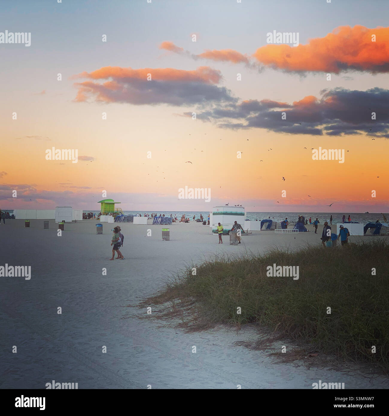 December, 2021, sunset view of Lummus Park Beach, South Beach, Miami Beach, Florida, United States, North America Stock Photo