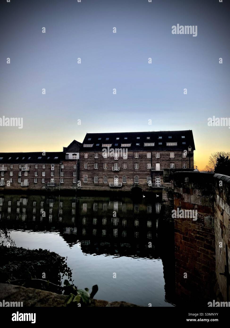 Old Bridge Huntingdon Cambridgeshire UK England winter Sunrise - Smartphone Captured Stock Image