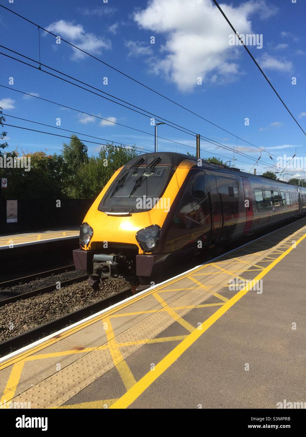 An inter-city express train, run by the company ‘Cross Country’ at Northallerton, North Yorkshire railway station on the east coast mainline. - Smartphone Captured Stock Image