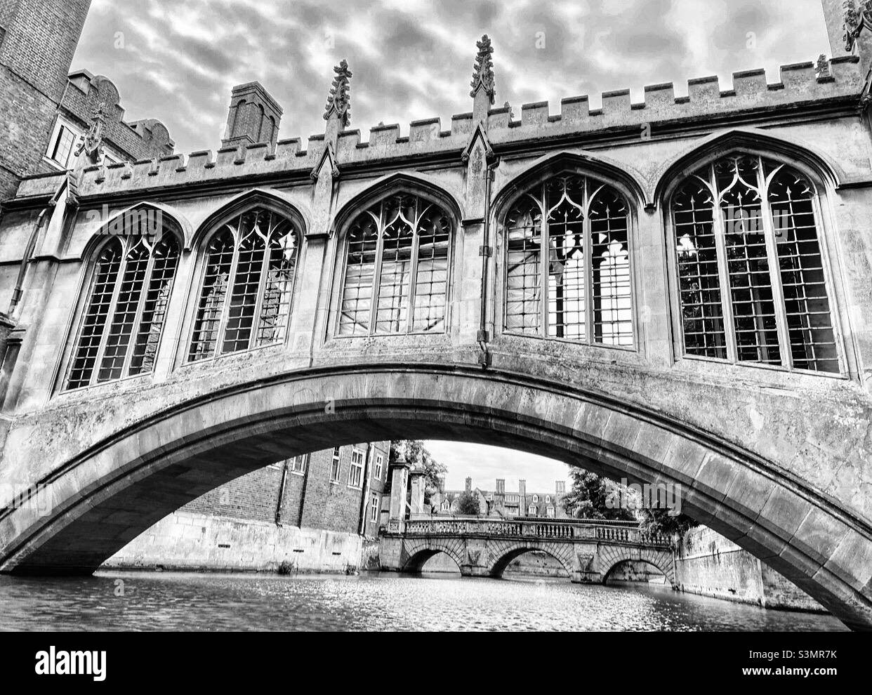 The Bridge of Sighs, St John’s College, Cambridge University, UK - black and white image Stock Photo
