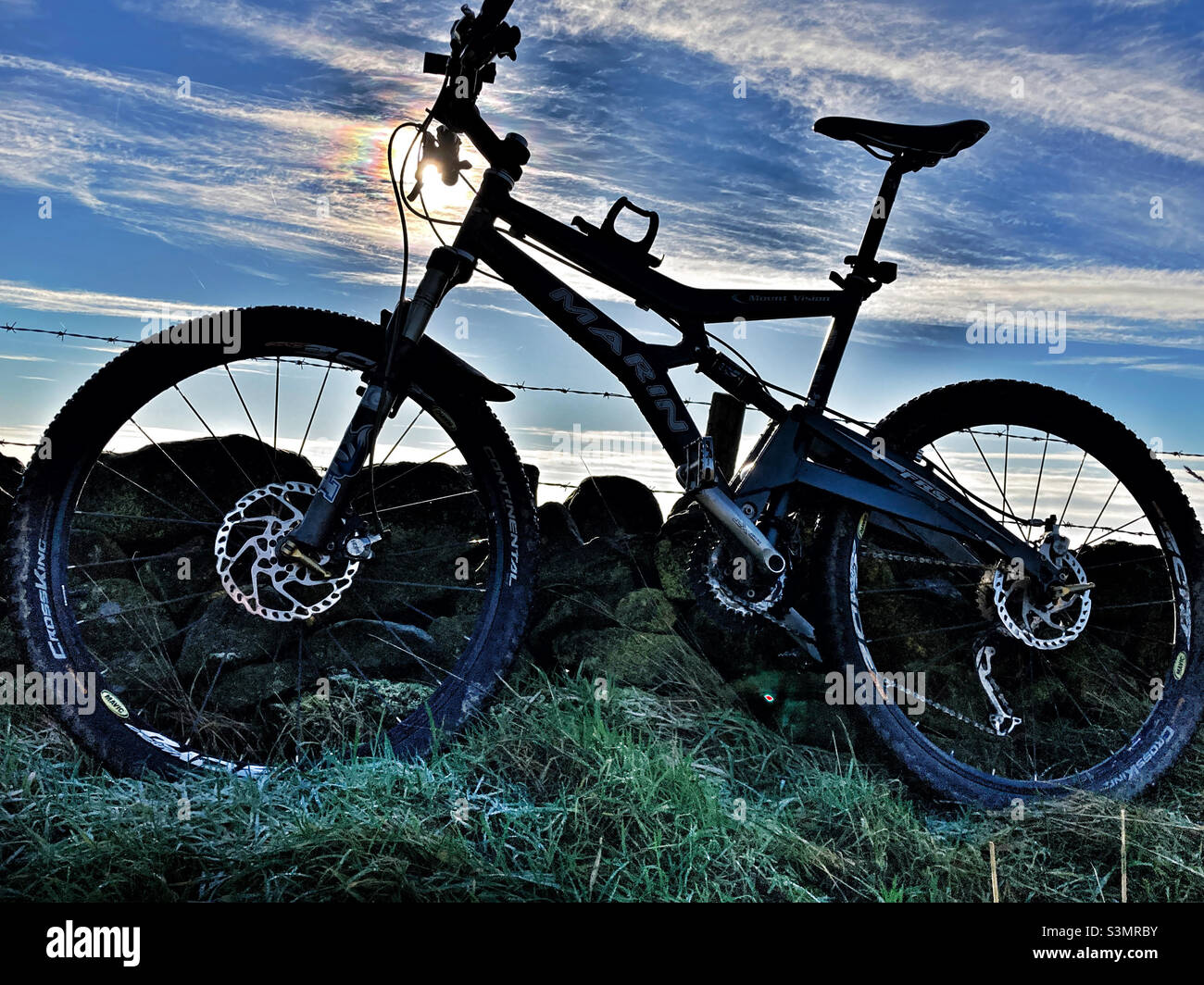Marin Mount Vision mountain bike against a wall on The Chevin Otley West Yorkshire Stock Photo