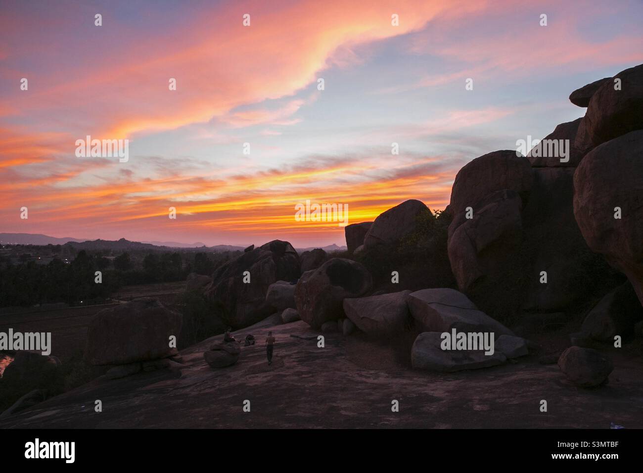 A beautiful sunset near climbers paradise, Hampi, India - Smartphone Captured Stock Image