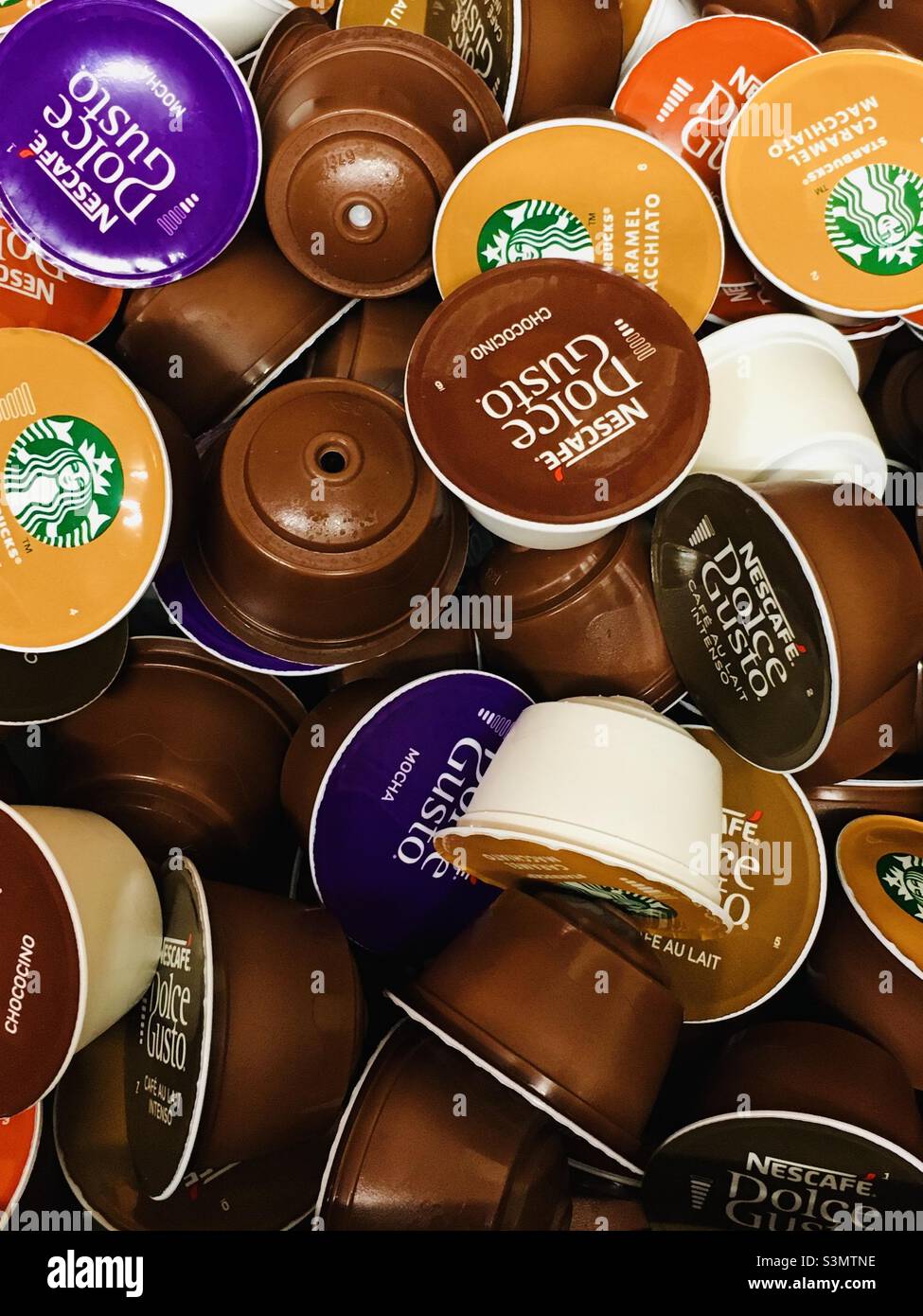 Selection of Dolce Gusto and Starbucks coffee pods Stock Photo