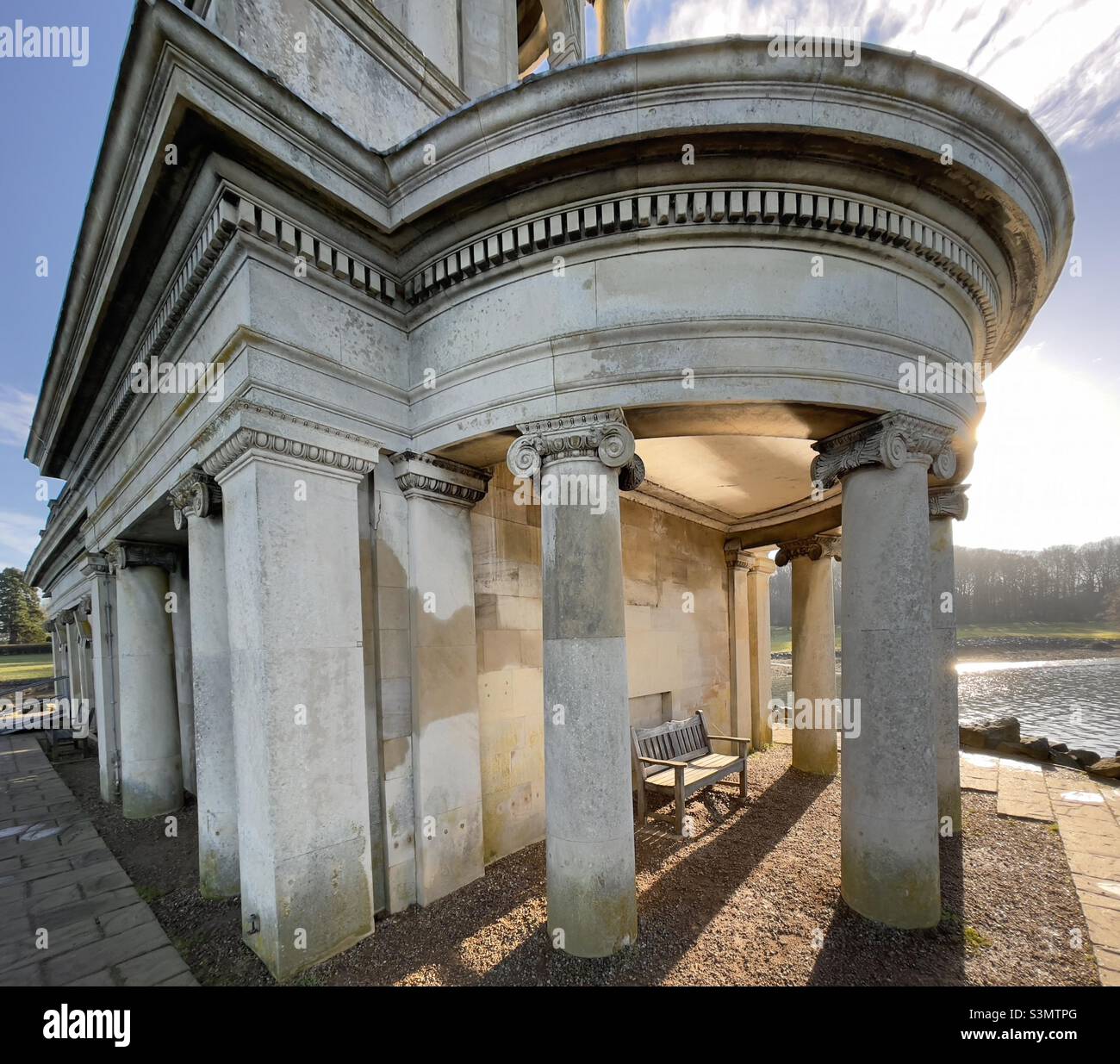 A dramatic wide angle view of the apsidal end of Normanton Church, which is half submerged in the reservoir Rutland Water - Smartphone Captured Stock Image