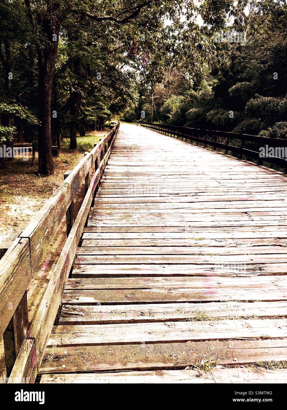 Wooden road going to Red Oak Creek Covered Bridge in Woodbury