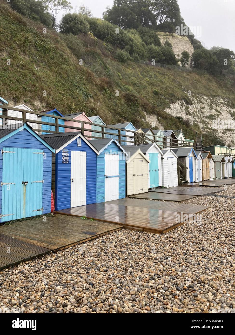 Beer beach huts in Devon Stock Photo Alamy