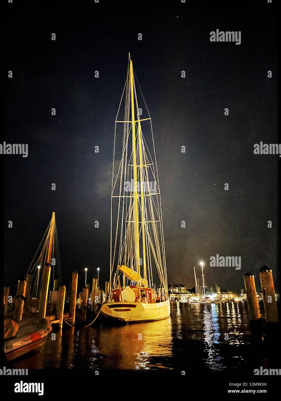 Sailboats and starry sky, Annapolis, Maryland - Smartphone Captured Stock Image