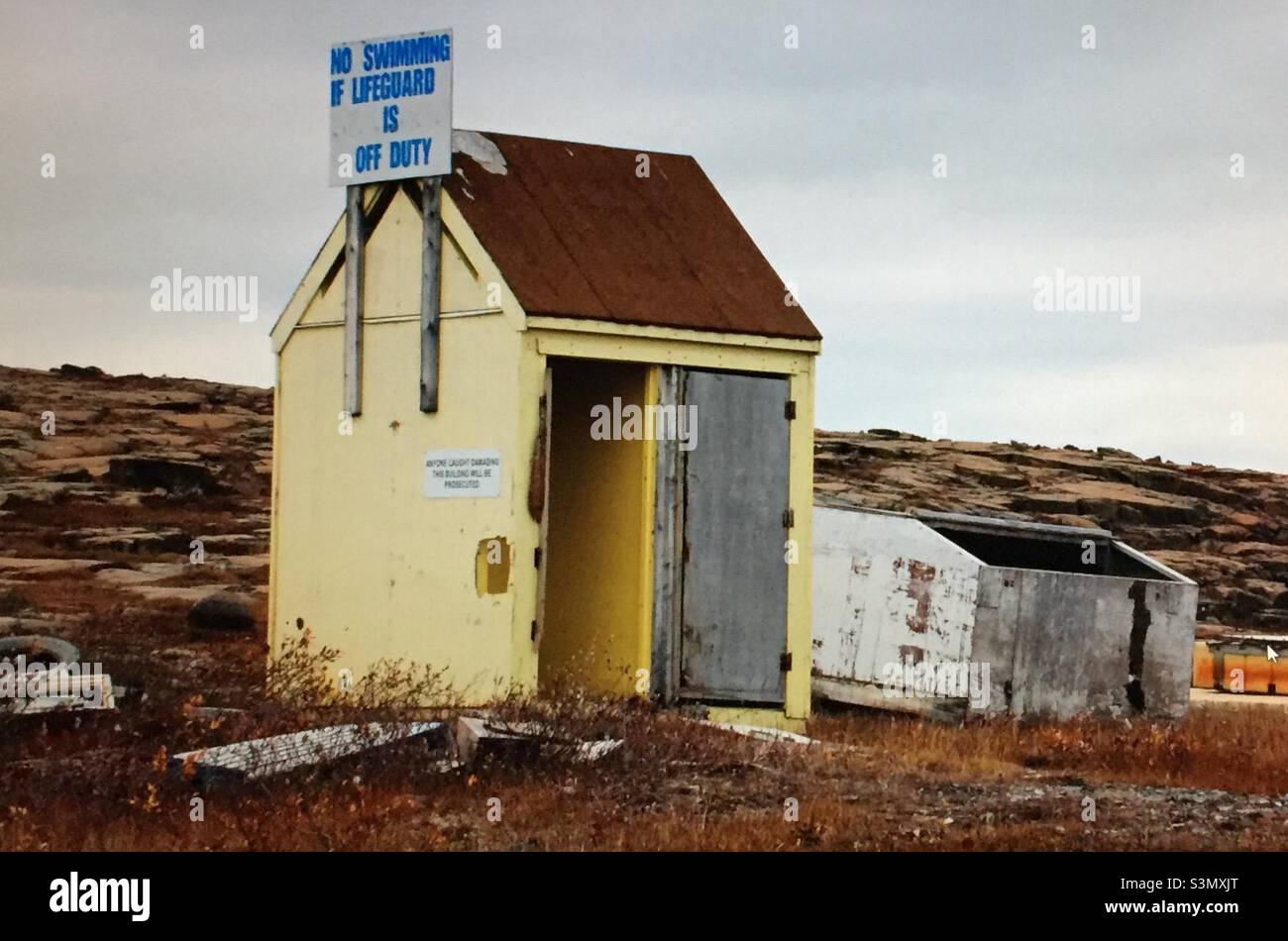 Village of Kugluktuk, Nunavut, Canada, Beaufort Sea, Canadian Arctic, life guard shack Stock