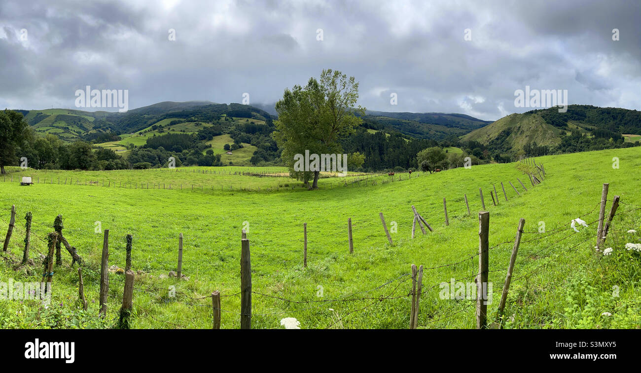 Landscape, panoramic view. Iguña valley, Cantabria, Spain. - Smartphone Captured Stock Image