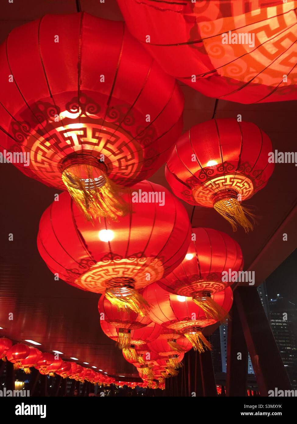 Chinese New Year lanterns in Central, Hong Kong Stock Photo