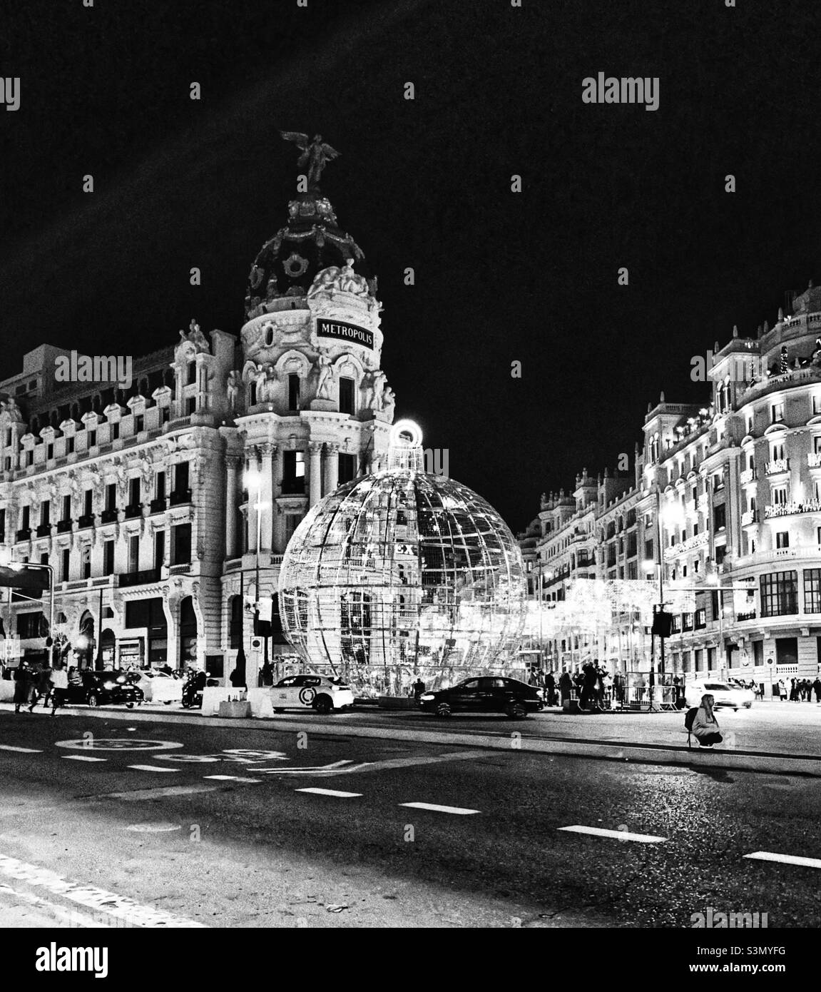 Gran Via in Madrid by night - Smartphone Captured Stock Image
