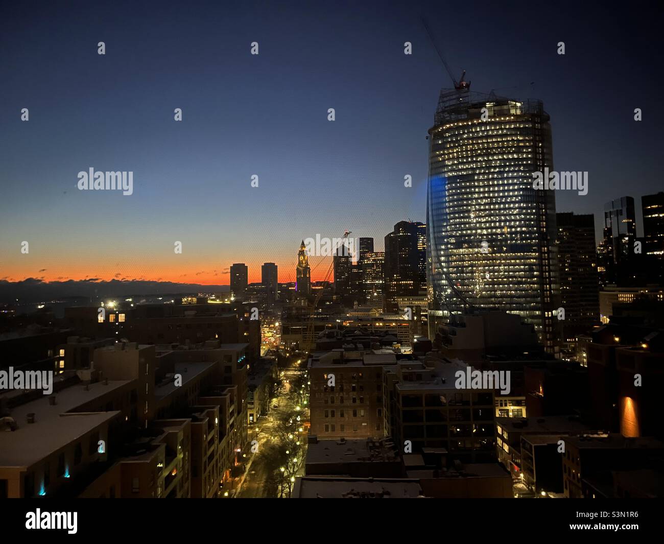 Sunrise over the city of Boston Stock Photo