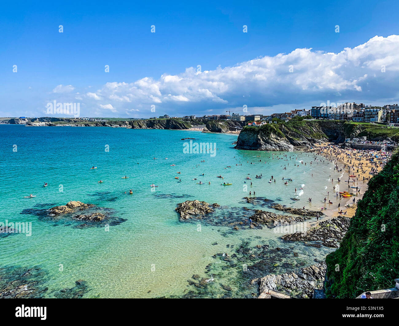 Towan beach in Newquay Cornwall - Smartphone Captured Stock Image
