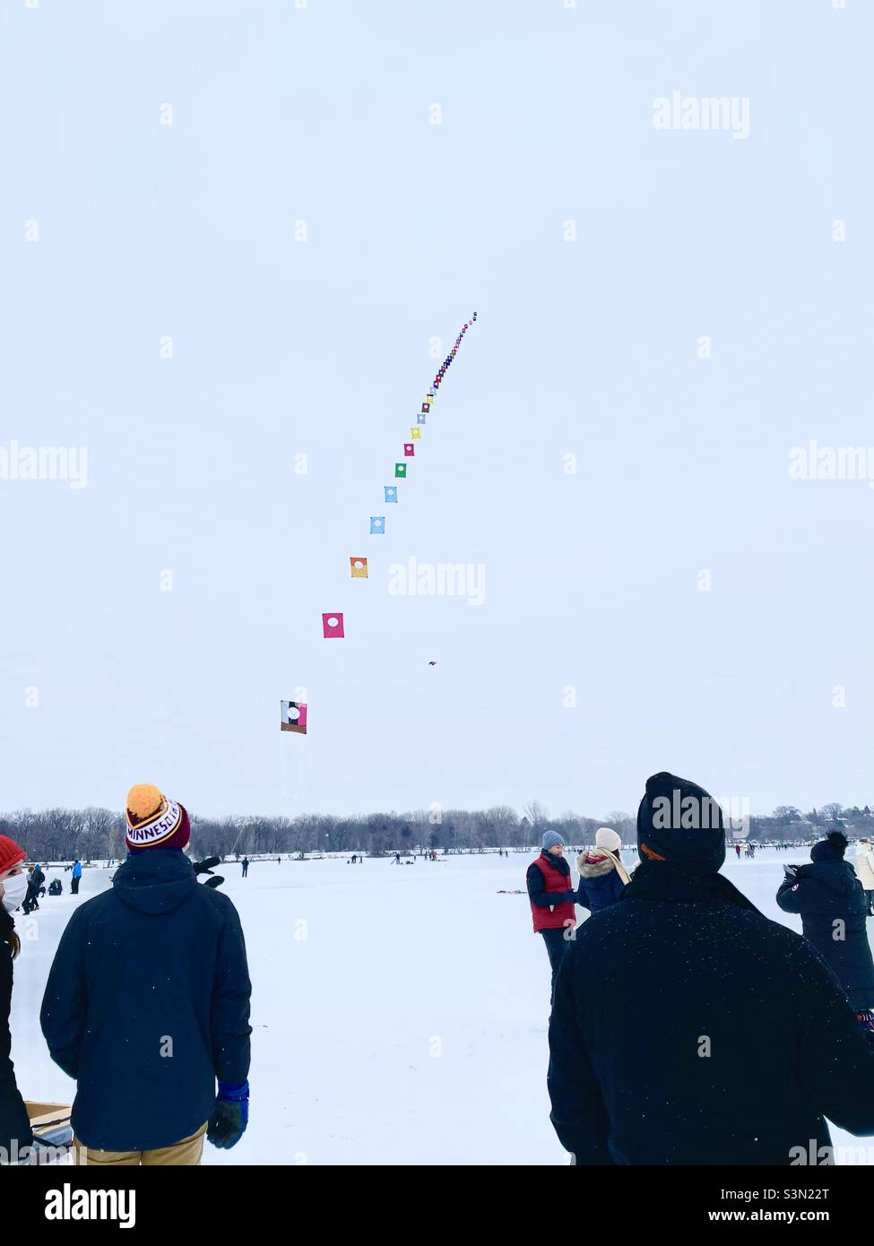 Korean Wave Train kite at the winter Minneapolis Kite Festival on frozen Lake Harriet in