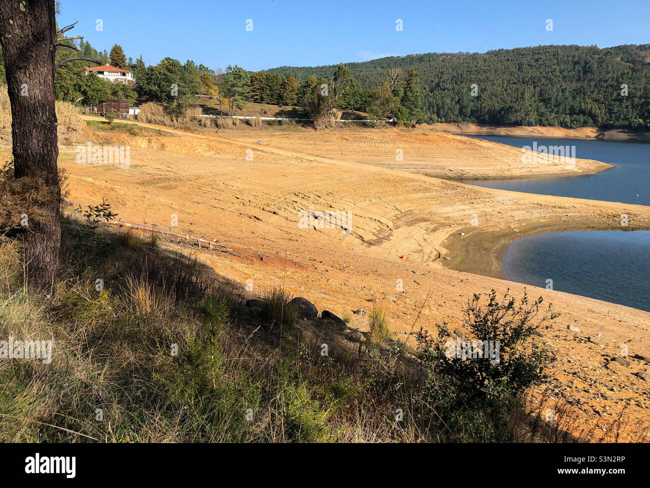 Very dry winter in Portugal has led to rivers receding - Rio Zêzere, Jan 2022 - Smartphone Captured Stock Image