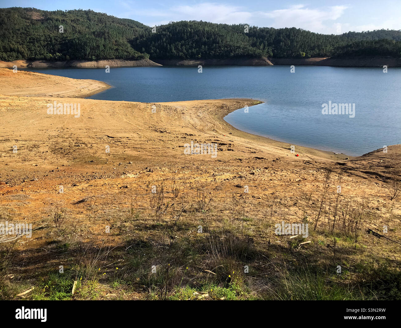 Very dry winter in Portugal has led to rivers receding - Rio Zêzere, Jan 2022 - Smartphone Captured Stock Image