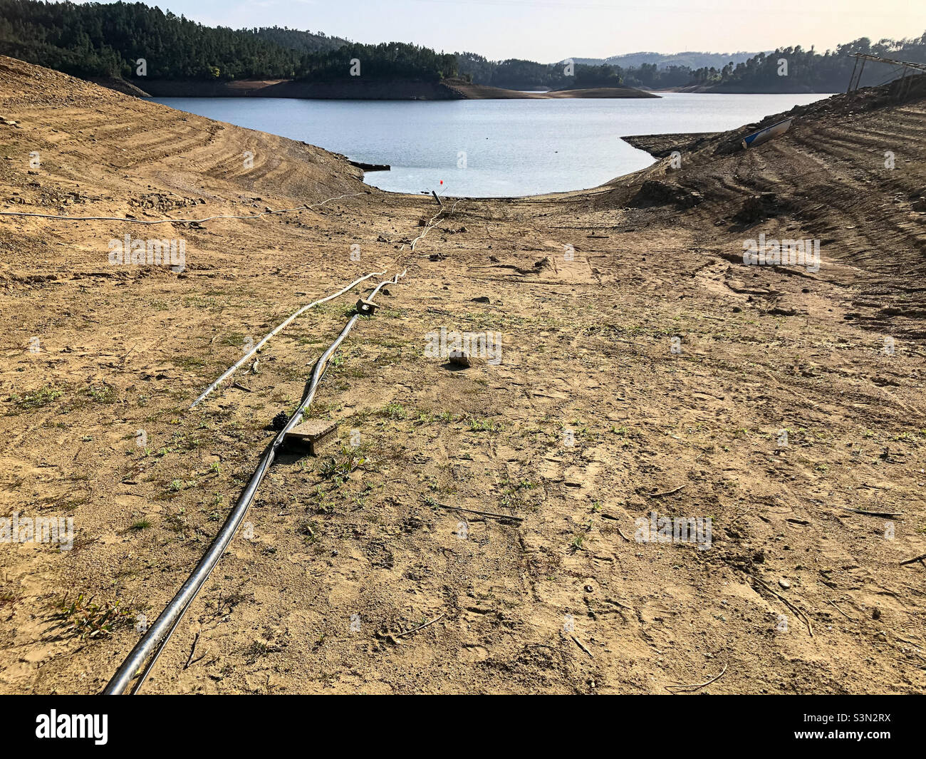 Very dry winter in Portugal has led to rivers receding - Rio Zêzere, Jan 2022 - Smartphone Captured Stock Image