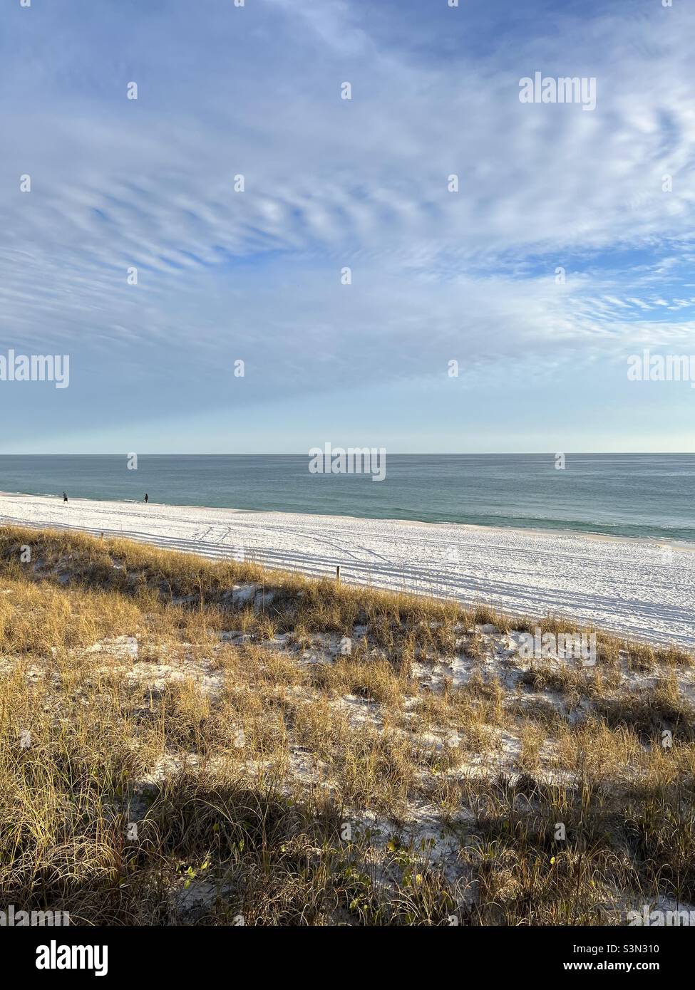 Winter upper view of Destin Florida USA white sand beach - Smartphone Captured Stock Image