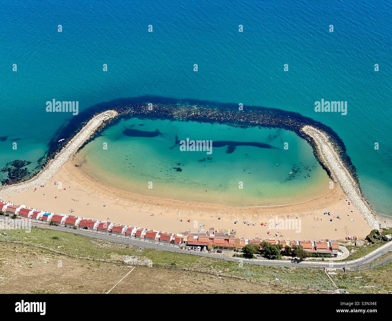 Aerial view of Sandy Bay Gibraltar - Smartphone Captured Stock Image