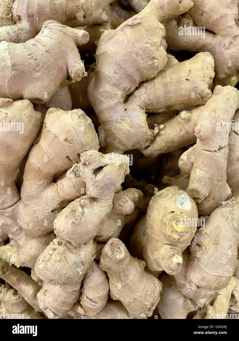 Root ginger for sale in a Worcestershire farm shop - Smartphone Captured Stock Image
