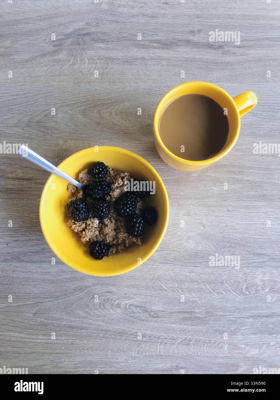 Healthy breakfast of oatmeal with blackberry - Smartphone Captured Stock Image