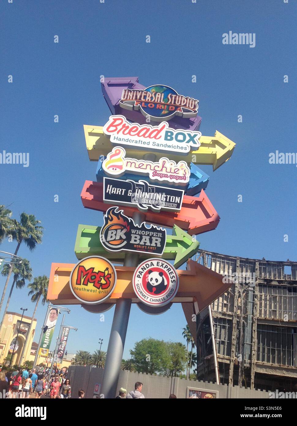 Universal Studios Theme Park colourful street sign Stock Photo