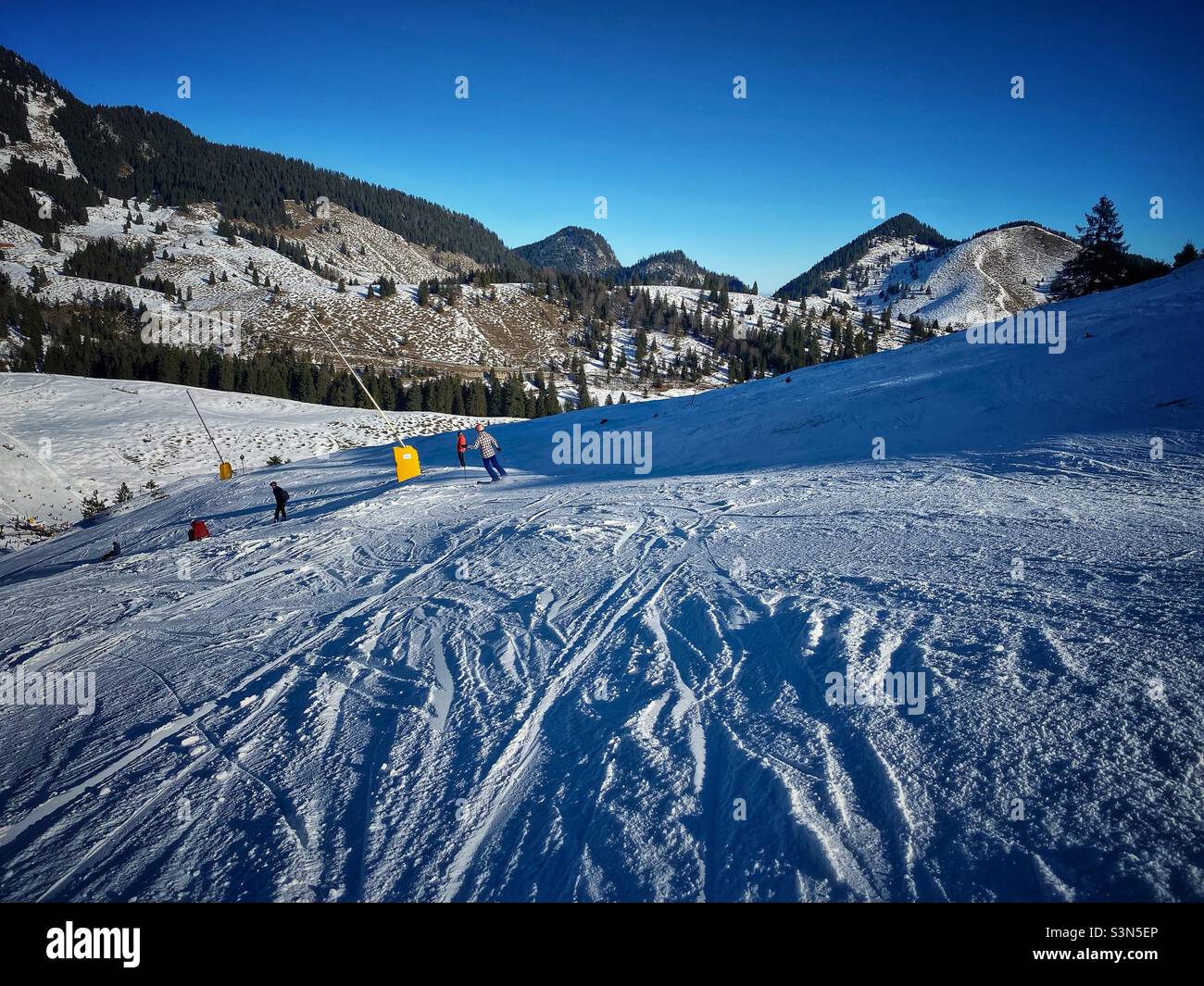 Skiing on the slopes in German Alps. - Smartphone Captured Stock Image